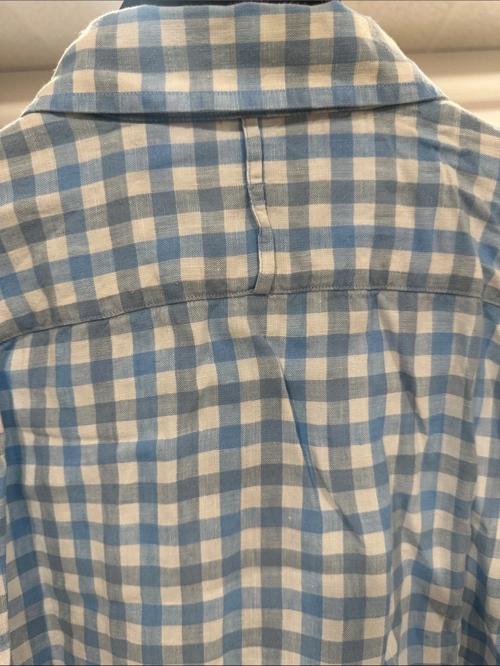 Banana Republic Linen Blue and White Gingham Button-Down Shirt